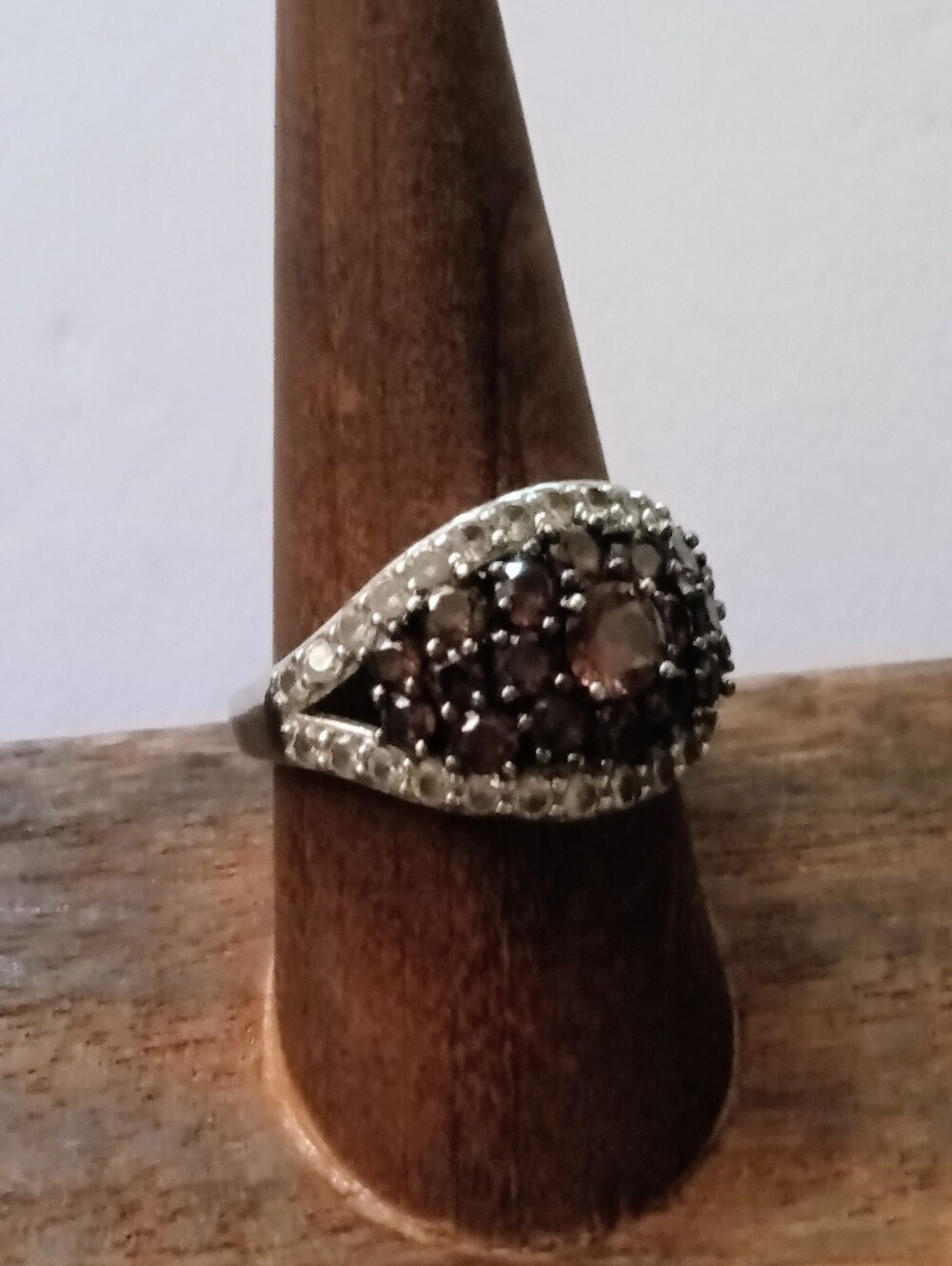Sterling Silver 925 Paj Stamp Cluster Ring Brown & Clear Cubic Zirconias Size 9